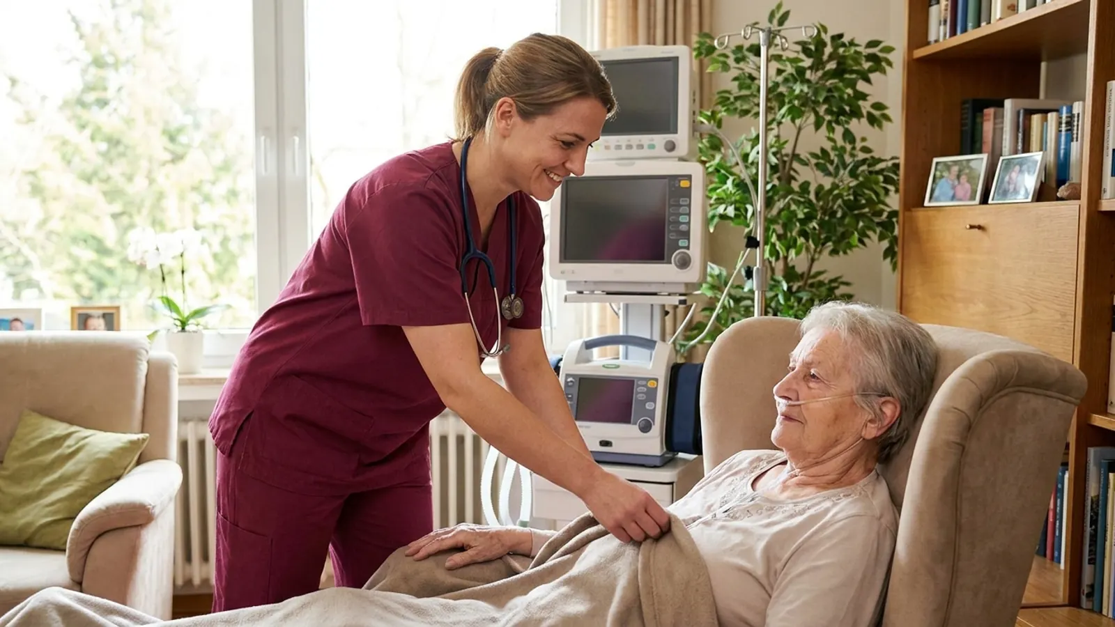 Außerklinische Intensivpflege in Frankfurt – Intensivpflegekraft am Patientenbett